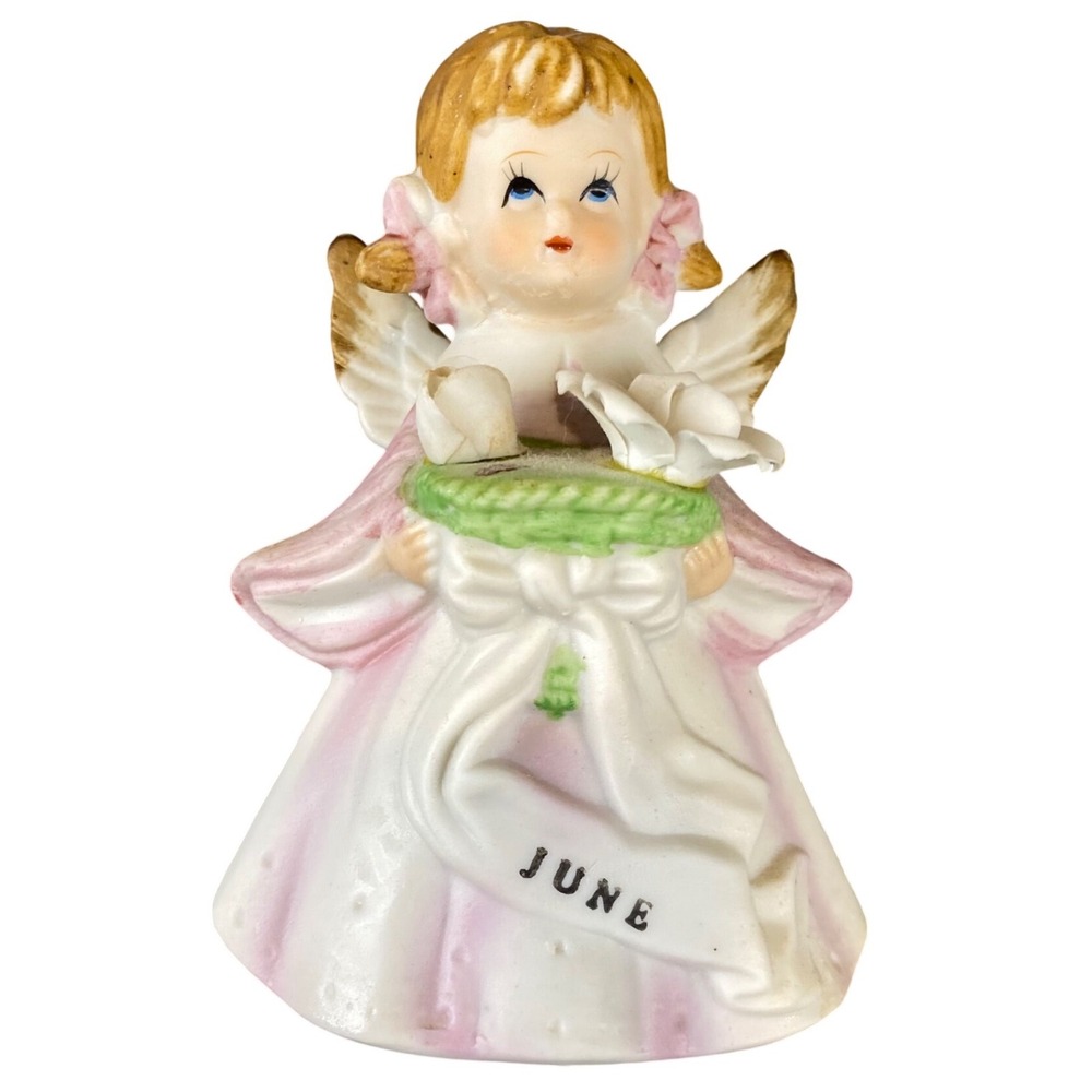 Vintage LeGo June Birthday Angel Figurine White Roses Taiwan 1970s 1980s
